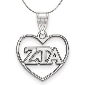 Sterling Silver Zeta Tau Alpha Heart Greek Necklace - 16 Inch